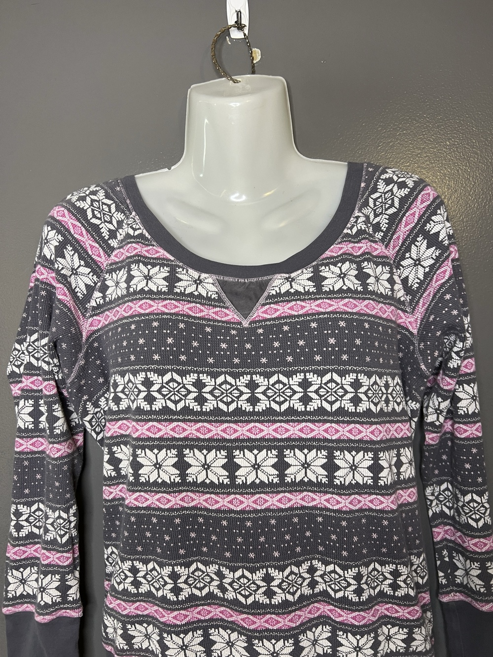 Victoria's Secret Thermal Shirt Womens Small Gray Fair Isle Scoop Neck Top